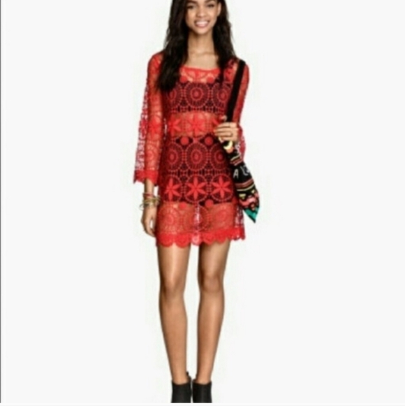 H&M COACHELLA DRESS ORANGE CROCHET STYLE COVER UP SZ M - Picture 2 of 10